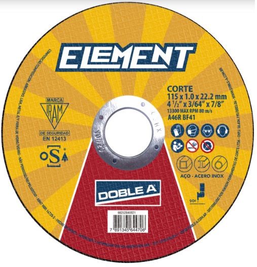 DISCO CORTE OXIDO ALUMINIO PLANO   4.5"(115X1.00MM) T41 ELEMENT