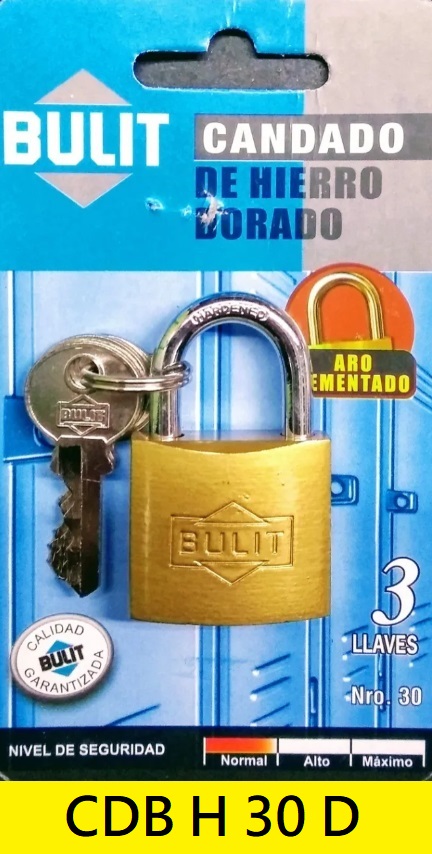 CANDADO BULIT DE HIERRO DORADO N° 30 ARCO LARGO