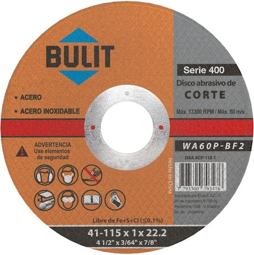 DISCTO CORTE OXIDO ALUMINIO PLANO  7"(118X 1,6MM) BULIT