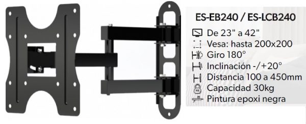 SOPORTE TV BRAZO  DOBLE  CON INCLINACION LN+GIRO 180° 23 A 42" -30KG-