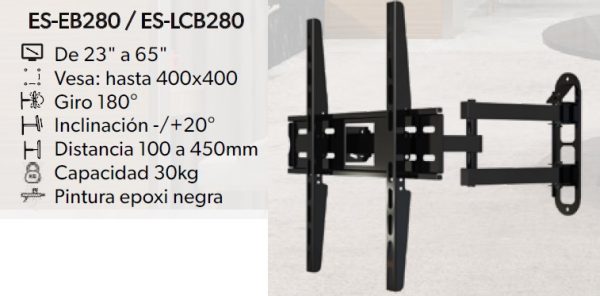 SOPORTE TV BRAZO  DOBLE  CON INCLINACION LN+GIRO 180°  23 A 65" -30KG-