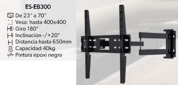 SOPORTE TV BRAZO  DOBLE  PREMIUM CON INCLINACION .CON EXTENS. 180° 23A70"-40KG-